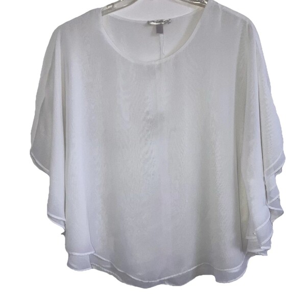 DRESSBARN L Solid White Chiffon 2 Tiered 2 Flowy Breezy Top Relaxed Fit Neutral - Picture 2 of 5